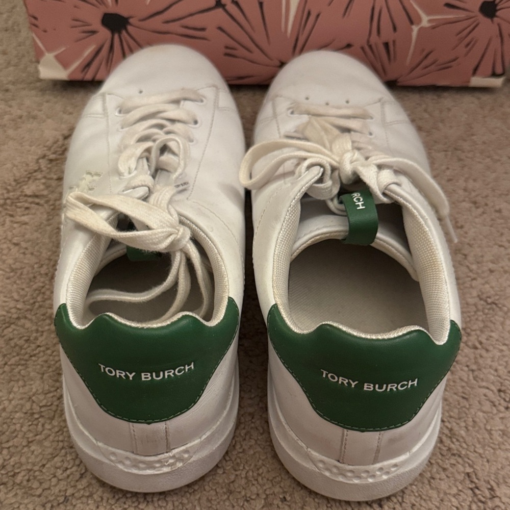 Tory Burch White Sneakers with Green Detail
